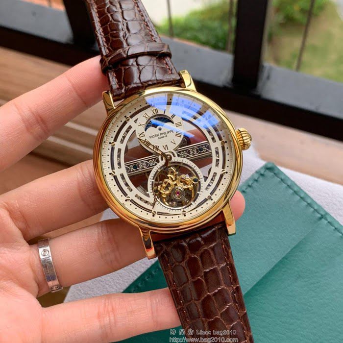 百達翡麗PATEK PHILPPE 最新設計鏤空新品 頂級全自動機械機芯 真牛皮錶帶 精品男士腕表  wssb3698